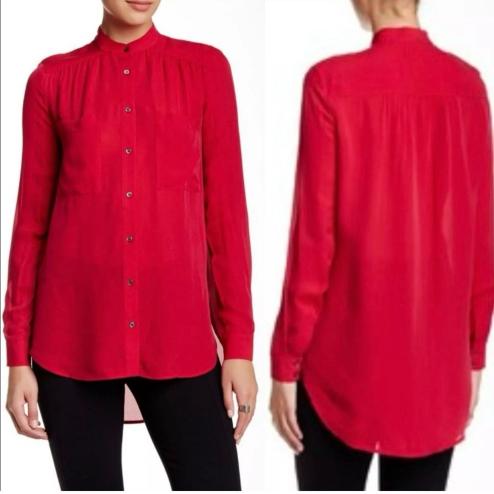 Haute Hippie Red Button Down Silk Blend Blouse Size L New